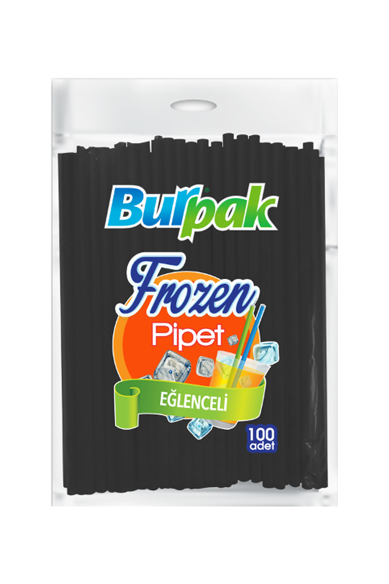Burpak Frozen Siyah Pipet 7 mm * 22 cm - 100 Adet 
