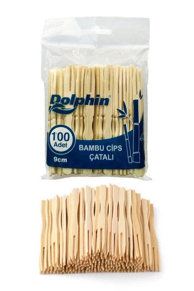Dolphin Bambu Ahşap Cips Çatalı 9 cm 100 Adet - 1