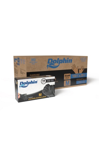 Dolphin Siyah Çok Amaçlı Nitril Muayene Eldiveni M Beden | 20 Paket Koli - MDR