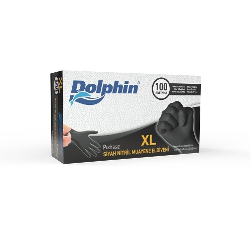 Dolphin Siyah Çok Amaçlı Nitril Muayene Eldiveni XL Beden 100 Adet - MDR