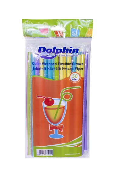 Dolphin Jelatinli Körüklü Plastik Pipet - 100 Adet - 1
