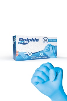 Dolphin Pudrasız Mavi Nitril Muayene Eldiveni XL Beden | 1 Kutu - MDR - 1
