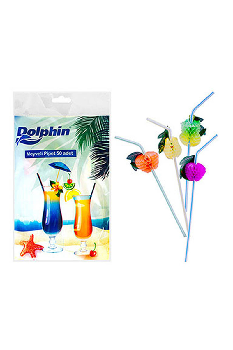 Dolphin Meyve Figürlü Renkli Pipet 50 Adet - 1
