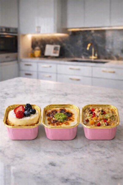 Dolphin Muffin Kare Pembe-Altın Kek Kapsülü 25 Adet - 1