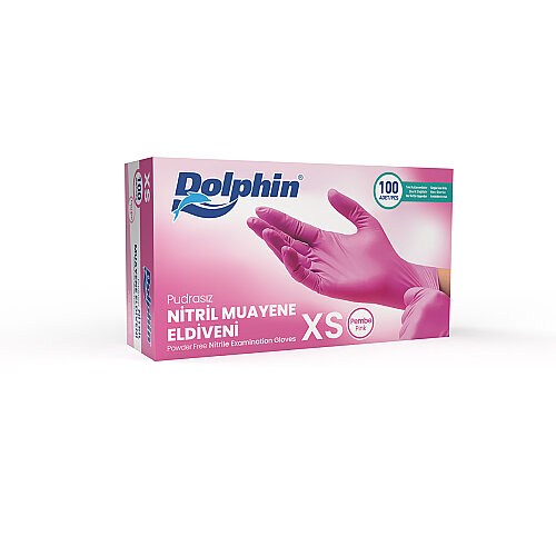 Dolphin Pembe Nitril Muayene Eldiveni XS Beden 100 Adet - MDR