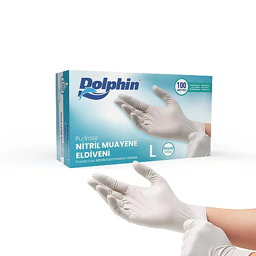Dolphin Pudrasız Nitril Eldiven Beyaz L Beden 100 Adet