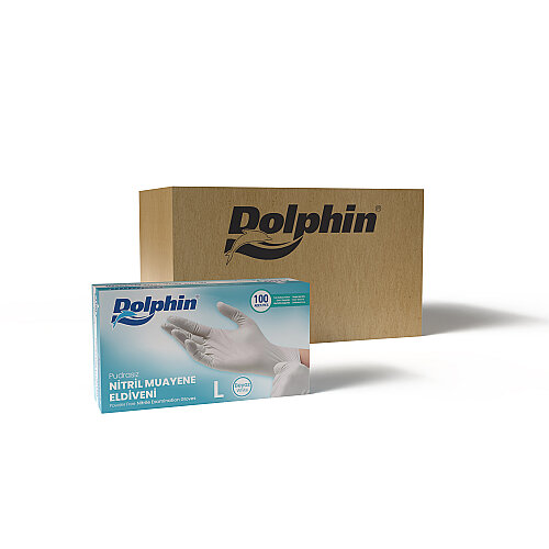 Dolphin Pudrasız Nitril Eldiven Beyaz L Beden 100 Adet | 20 Paket - Koli