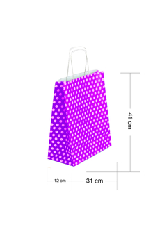 Roll-Up Kraft Çanta Mor Puantiyeli Büyük Boy 31x41cm 25li