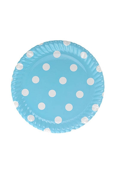 Roll-Up Karton Tabak Beyaz Puantiyeli Açık Mavi 23cm 8li - 1