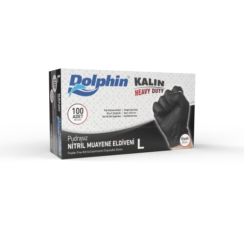 Dolphin Pudrasız Kalın Nitril Eldiven Siyah L Beden 100 Adet