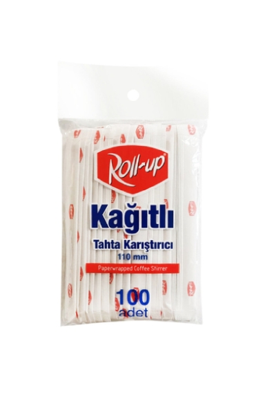 Roll-Up Kağıtlı Tahta Karıştırıcı 11 cm Poşetli 100 Adet - 1