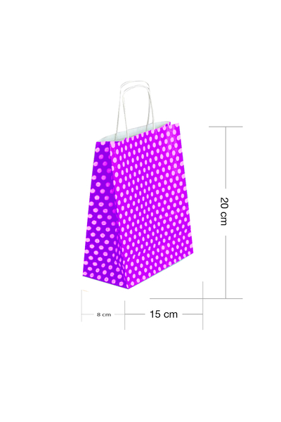Roll-Up Kraft Çanta Mor Puantiyeli Minik Boy 15x20cm 25li - 1