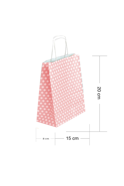 Roll-Up Kraft Çanta Pembe Puantiyeli Minik Boy 15x20cm 25li - 1