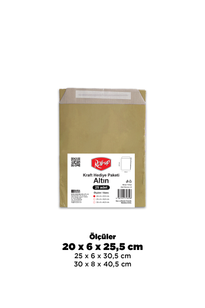 Roll-Up Kraft Hediye Paketi Altın 20 * 26 cm 25 Adet - 1