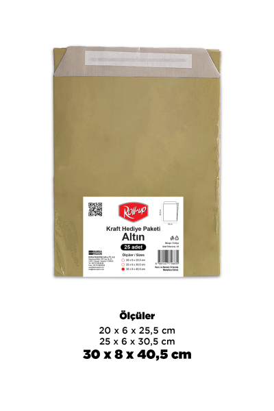 Roll-Up Kraft Hediye Paketi Altın 30 * 41 cm 25 Adet - 1
