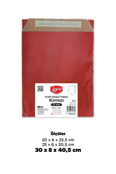 Roll-Up Kraft Hediye Paketi Kırmızı 30 * 41 cm 25 Adet - 1