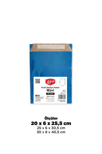 Roll-Up Kraft Hediye Paketi Mavi 20 * 26 cm 25 Adet - 1