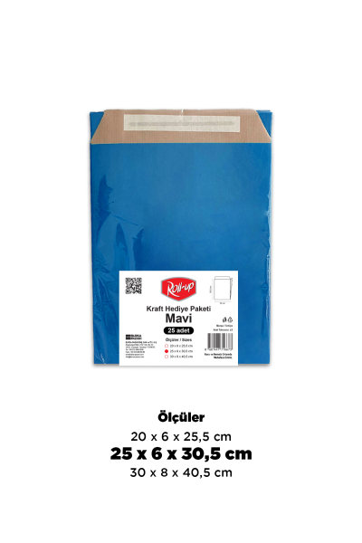 Roll-Up Kraft Hediye Paketi Mavi 25 * 31 cm 25 Adet - 1