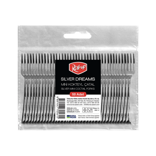 Roll-Up Metal Görünümlü Mini Kokteyl Çatalı 9,5 cm 50 Adet