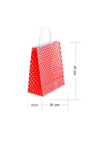 Roll-Up Kraft Çanta Kırmızı Puantiyeli Büyük Boy 31x41cm 25li - 1