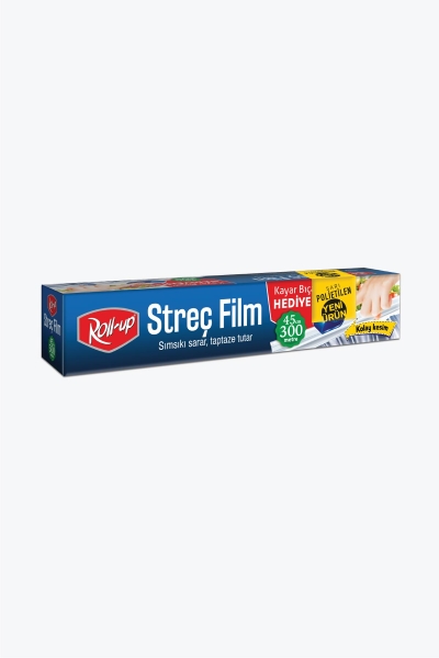 Roll-up Streç Film 8 Mic Sarı PE 45 cm x 300 m Kayar Bıçaklı  - 1