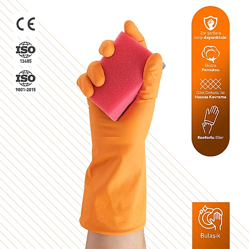 Roll-Up Temizlik Eldiveni Turuncu M Beden 1 Çift