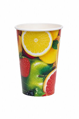 Roll-Up Karton Bardak 12oz Soğuk İçecek Meyve Desenli 50 Adet